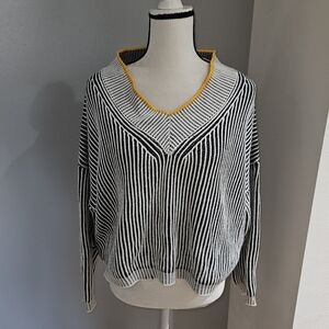 Striped Black and White Sweater with Yellow Trim